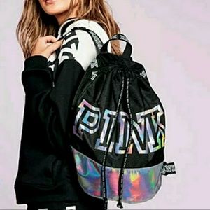 Victoria's Metallic Iridescent drawstring backpack